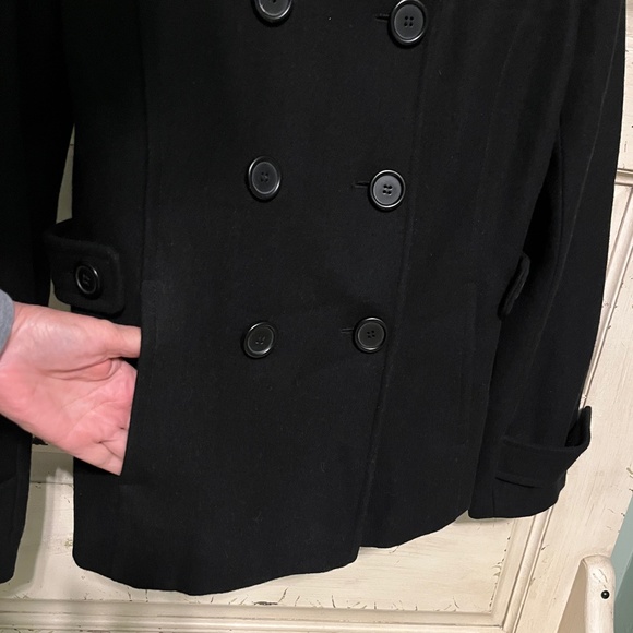 Giacca Women's Black Wool-Blend Pea Coat Size L - Picture 5 of 9